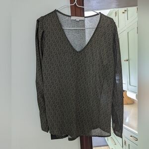 LOFT Green And Black Patterned V-Neck Blouse. Size Small